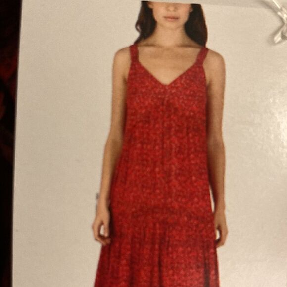 Joie Dress Sleeveless Tiered Lined Cotton Print Orange Lightweight Midi Maxi S - Picture 9 of 9